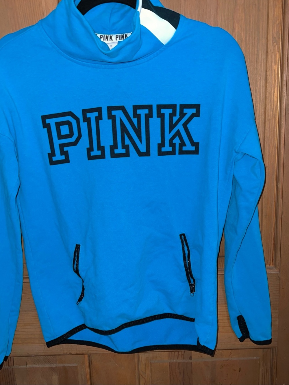 PINK Victoria's Secret Blue Pullover Hoodie with Black Logo
